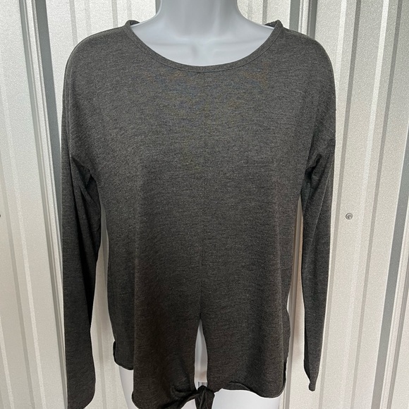 WOMENS Morgan Taylor Grey Top Tunic Front Belly Tie 3/4 Sleeves Size Small - Picture 1 of 3